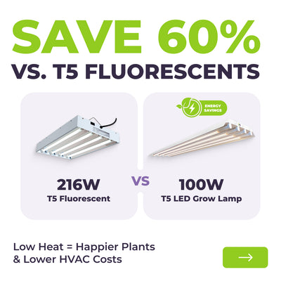 T5 HO 2.0 4FT 4 Lamp LED Grow Light (216W Eqv.) – Sun White Spectrum